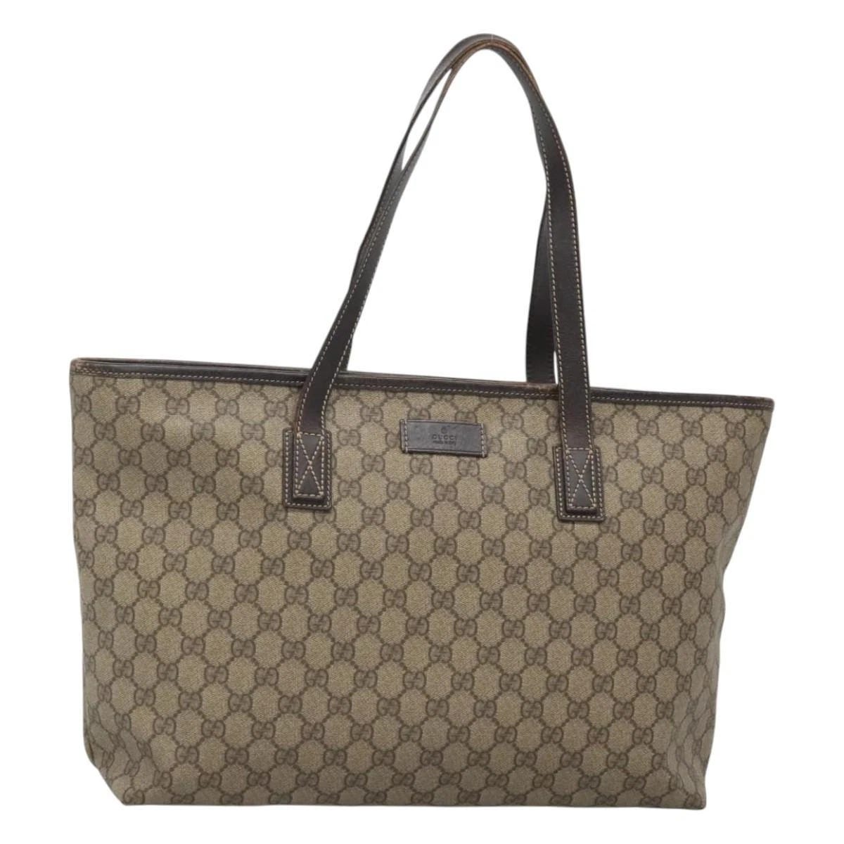 GUCCI GG Supreme Tote Bag PVC Beige Silver 211137 Auth MX478 - Picture 1 of 23