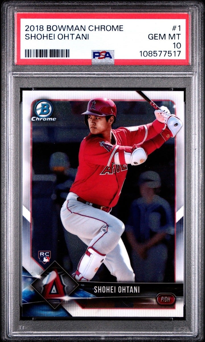 SHOHEI OHTANI PSA 10 2018 BOWMAN CHROME #1 BATTING ROOKIE CARD RC GEM DODGERS 62 SHOHEI OHTANI PSA 10 2018 BOWMAN CHROME #1 BATTING ROOKIE CARD RC GEM DODGERS 62