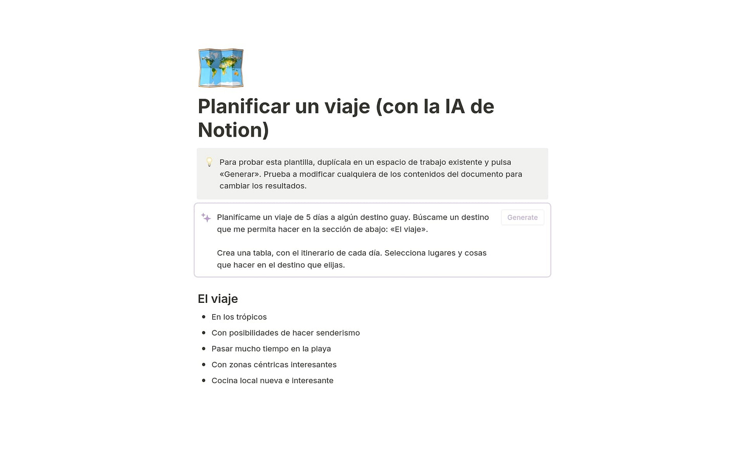 Plantilla Planea un viaje con la IA de Notion de Notion | Notion Marketplace