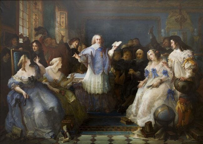 This may contain: an image of a painting of people in the middle of a room with other people