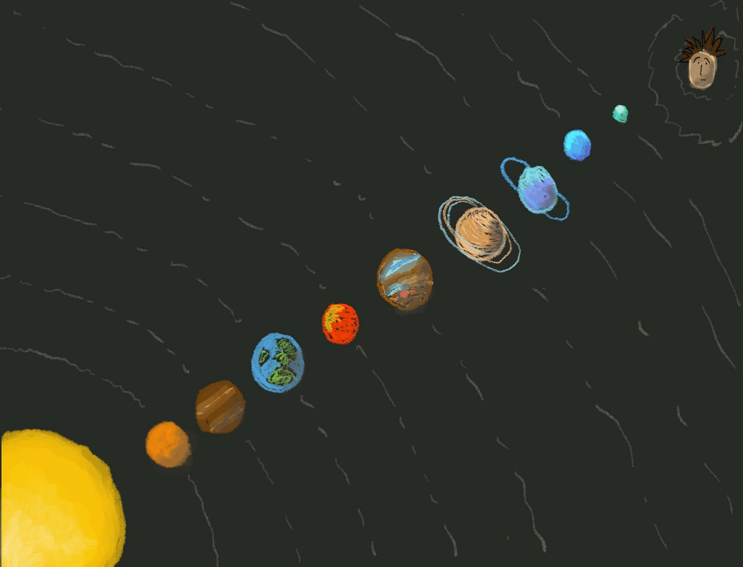 Our solar system with a lonely head at the end of it