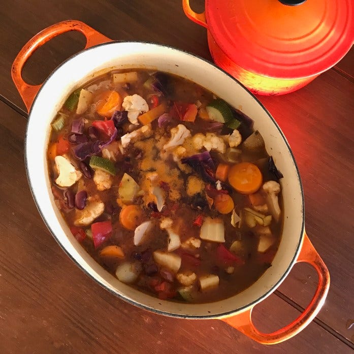 Dutch oven with minestrone soup Dutch oven with minestrone soup