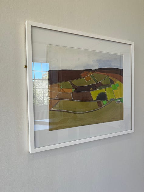 1. Natalie Taylor -- Alchemy of Soil / drawing; 2. Potentially Natalie Taylor / drawing of fingerprint as geologic formation; 3. Wilhelmina Barns-Graham -- September Orkney / gouache on paper.