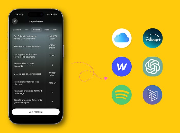 iphone 16 pro and 6 logos: disney plus, iCloud, webflow, chatgpt, Spotify, carrd