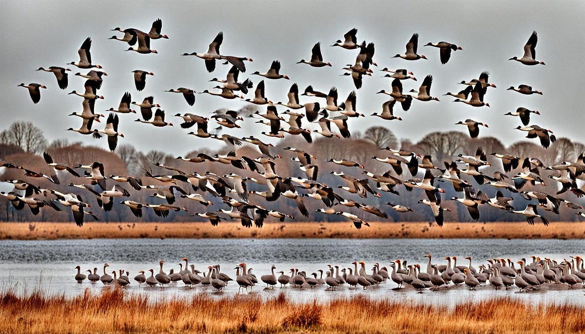 Flock of geese on a lake Flock of geese on a lake