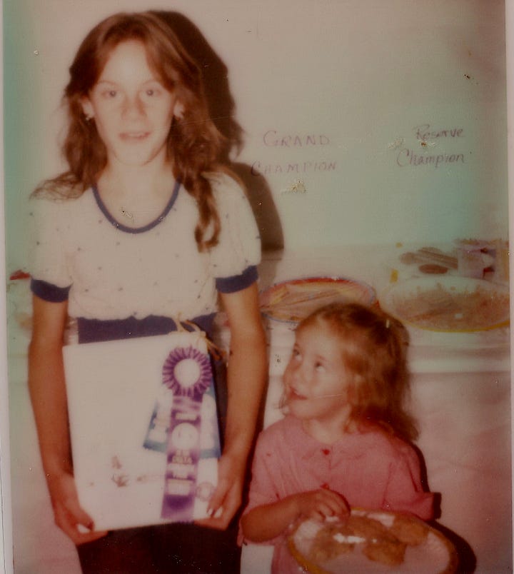 Two young white girls in the left photo, and a green plate piled high with fresh-baked banana oatmeal cookies in the right photo