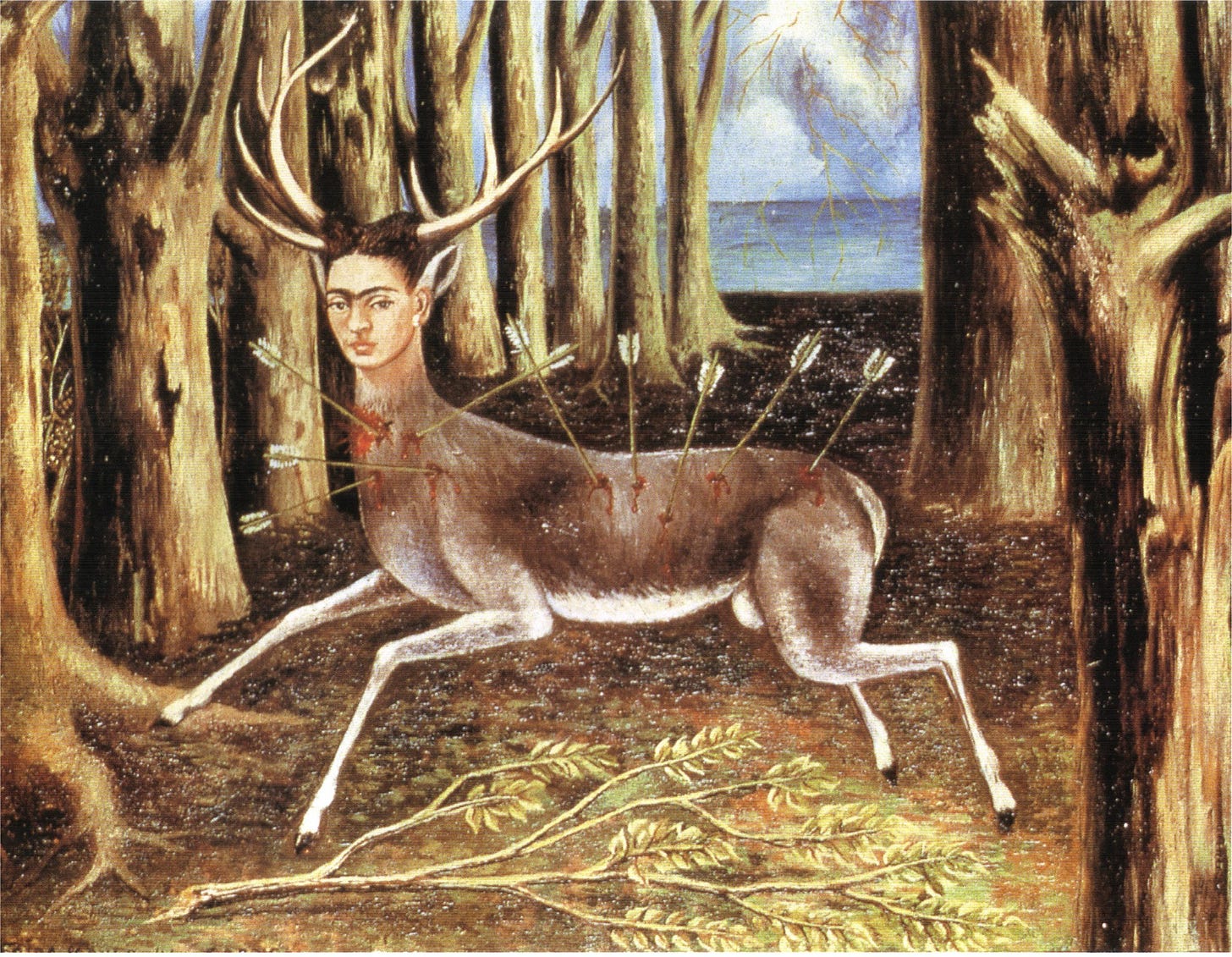 Deer with a human face pierced by arrows Deer with a human face pierced by arrows