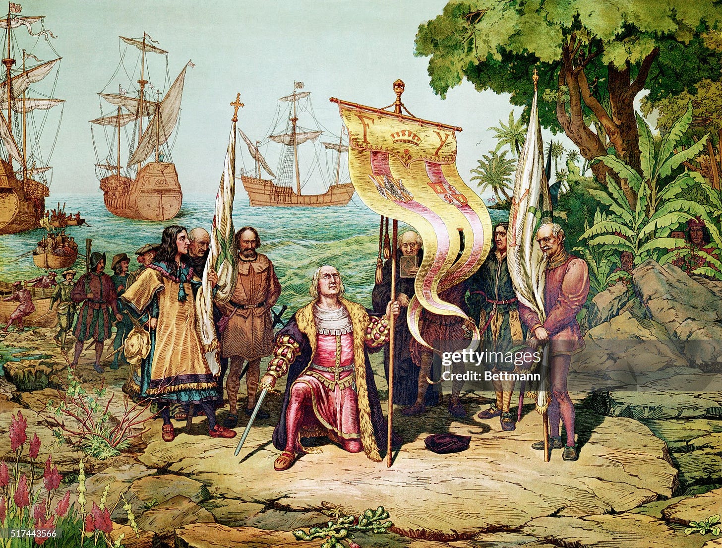 Chromolithgraph of Columbus Landing on San Salvador Chromolithgraph of Columbus Landing on San Salvador