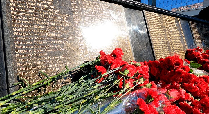Scenes from the Khojaly massacre memorial, honouring the memory of the hundreds of Azeri lives lost during a mass killing of civilians during a 1992 Armenian offensive.  