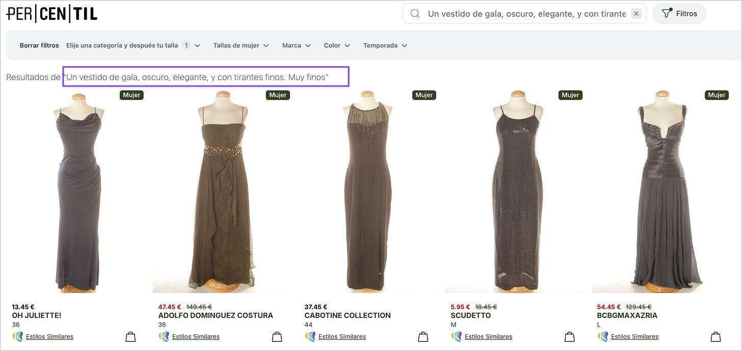 Ejemplo de búsqueda visual en la tienda Percentil. 
