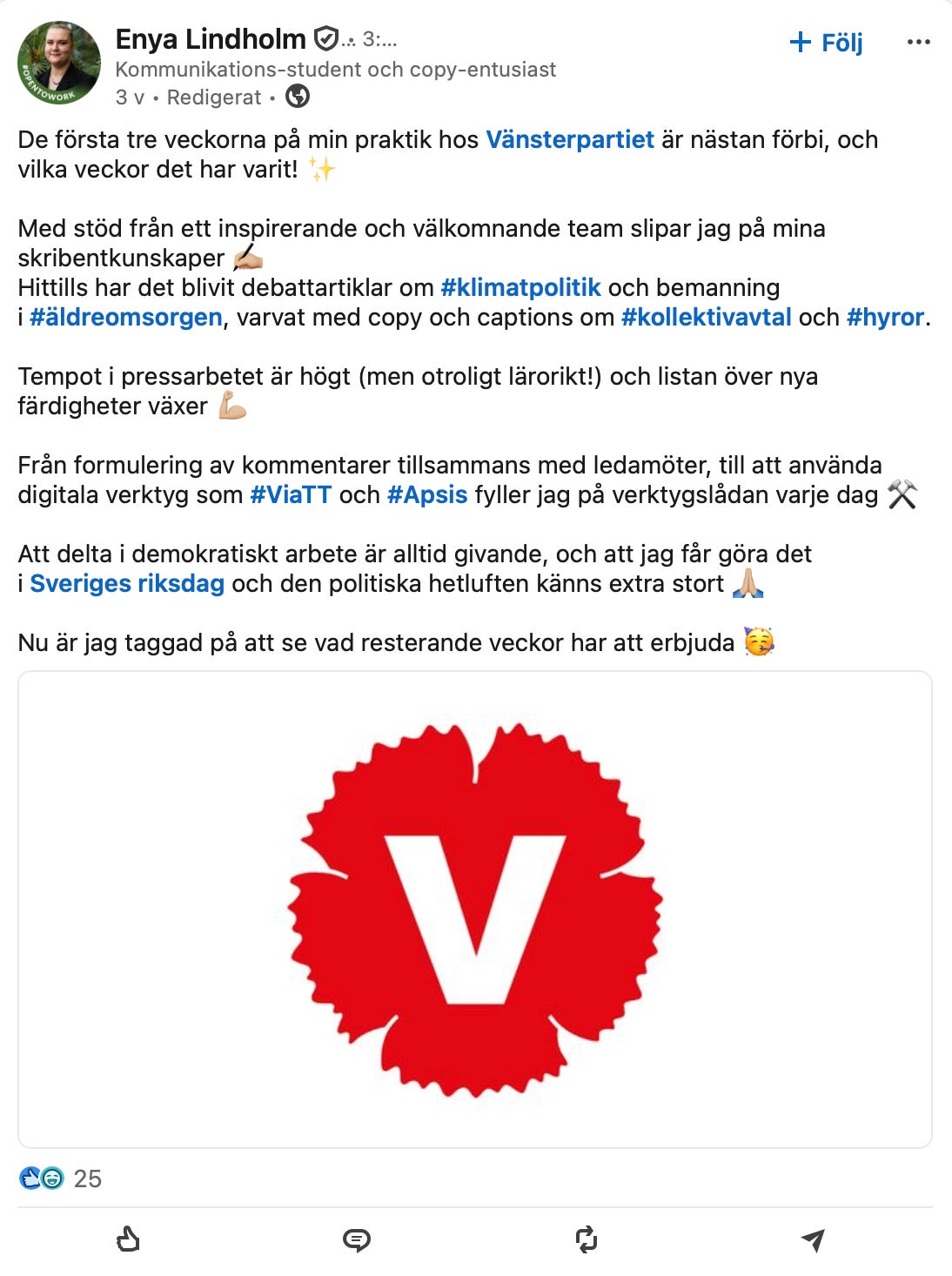 Enya Lindholm Vänsterpartiet Enya Lindholm Vänsterpartiet