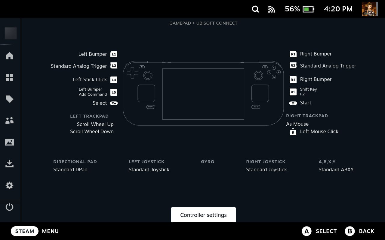 Ubisoft Connect Steam Deck Controls
