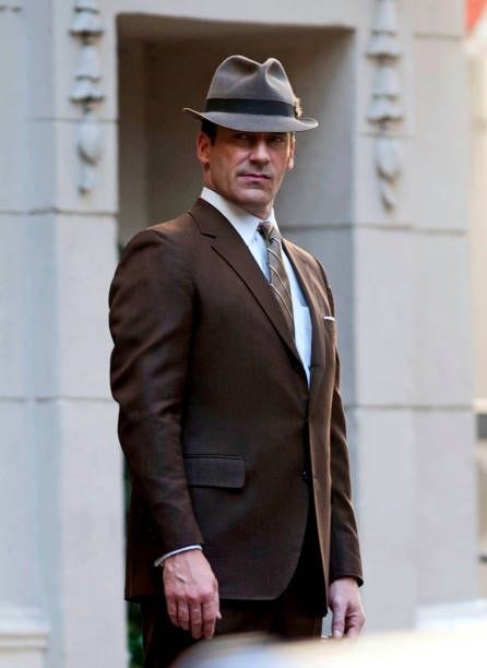 Jon Hamm is seen on the set of "Mad Men" on January 14, 2014 in Los Angeles, California.