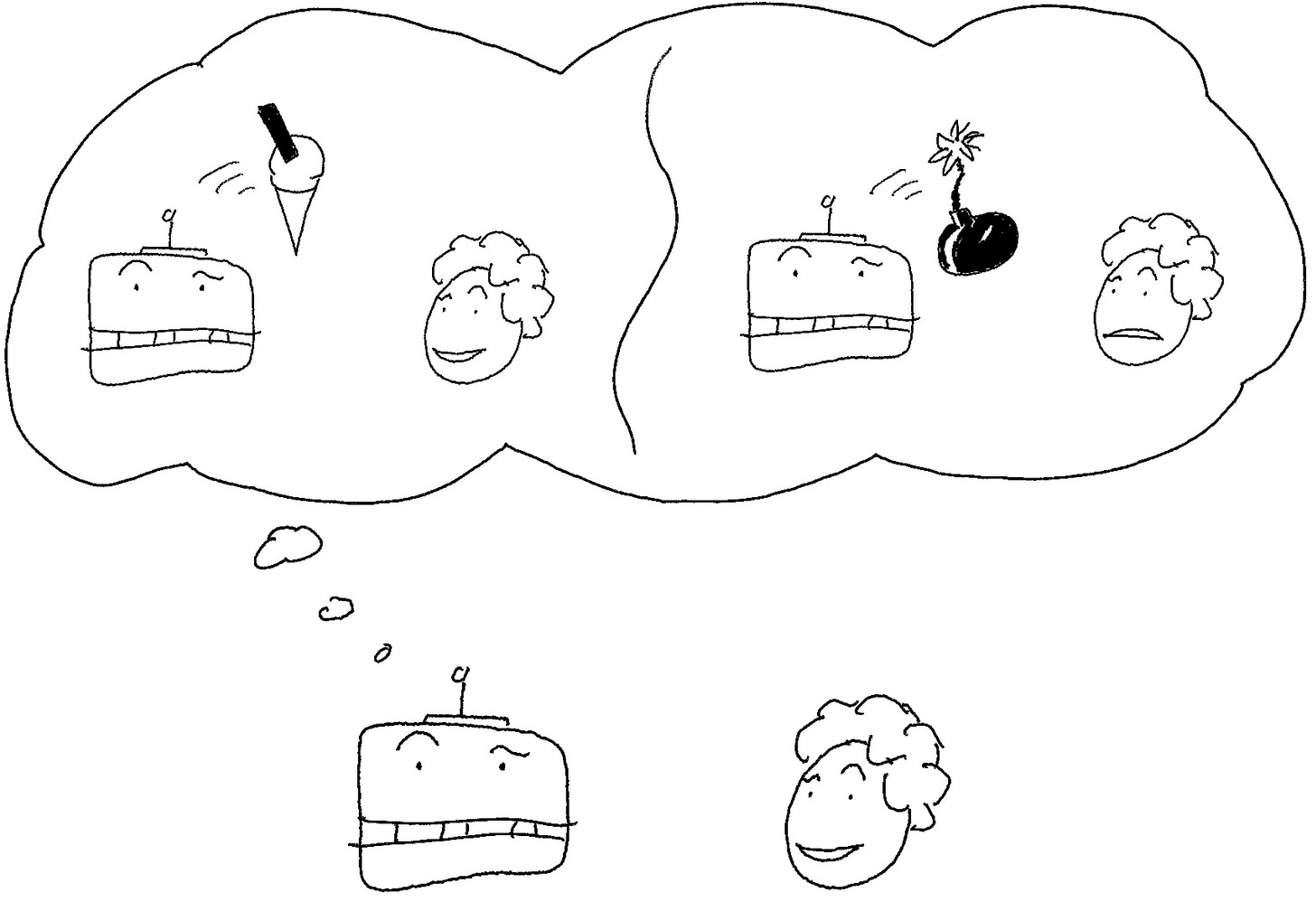 Propose: robot considers proposals of throwing ice cream or throwing grenade