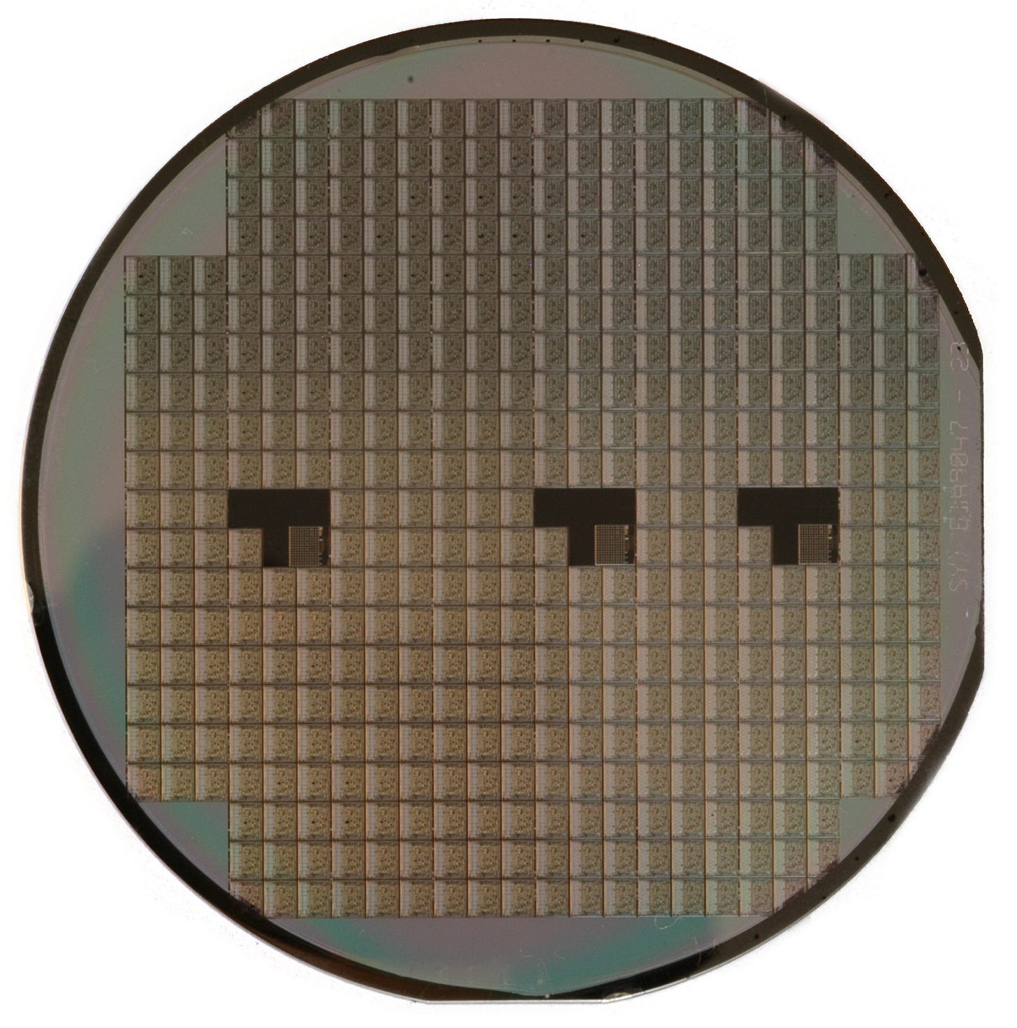 A processed silicon wafer
