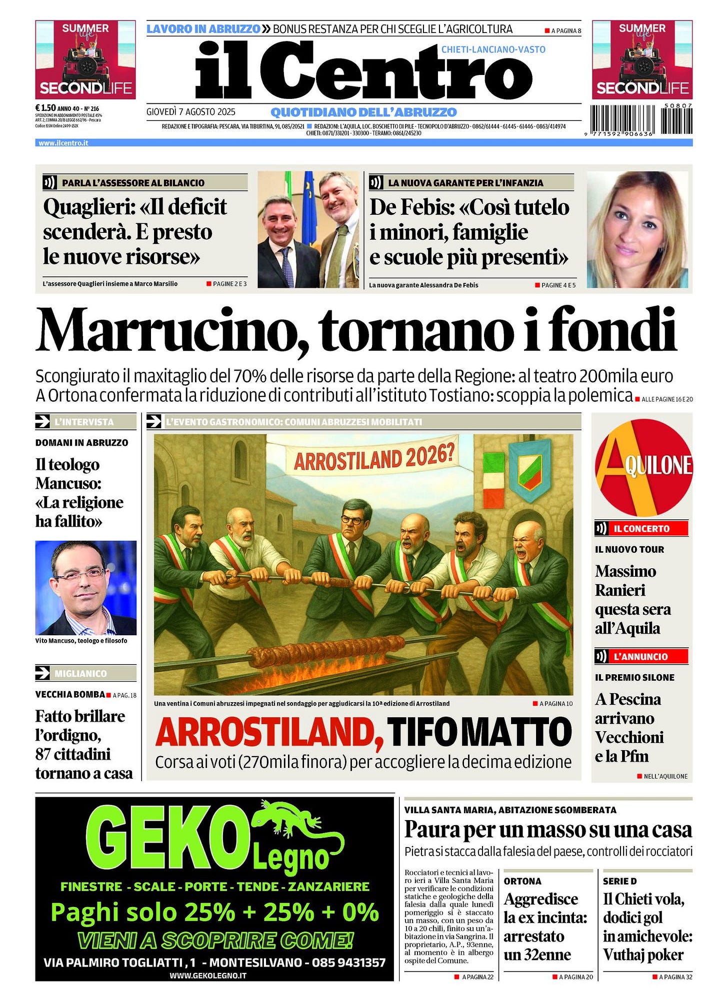 Potrebbe essere un'immagine raffigurante 9 persone e il seguente testo "SUMMER SECONDLIFE ABRUZZO BONUS ilCentro SUMMER 通分屋本 SECONDLIFE Quaglieri: deficit scenderà. E presto le nuove risorse» Febis: «Così tutelo minori, famiglie scuole più presenti» F드더세다프 lanuesngeranla.AawrtriDeFdis PG5L2L1 Marrucino, Scongiuratoi 70% delle risorse da parte della Regione: AOrtonaconfermatal contributi all istituto ABRUZZO teatro 200mila teologo Mancuso: religione ha fallito» ARROSTILAND 2026? QUILONE CONCERTO ILNUOVO TOUR Massimo Ranieri questa sera Aquila brillare l'ordigno, cittadini tornanoa casa L'ANNUNCIO ILPREMIOSILONE APRGHALO ARROSTILAND, accogliere ladecima arrivano Vecchioni HILAOULENG GEKO FINESTRE SCALE PORTE Paghi solo 25% masso paese, casa 0% TOGLIATTI, -MONTESILVANO- ORTONA Aggredisce incinta: arrestato 132enne SERIED Chieti dodici inamichevole: Vuthaj poker .노자대1N2 APACHИЛp"