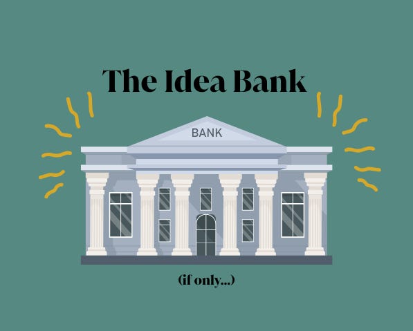 an "idea bank" with a bank image