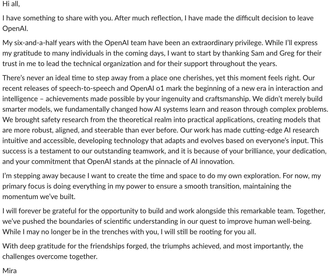 Mira Murati on leaving OpenAI