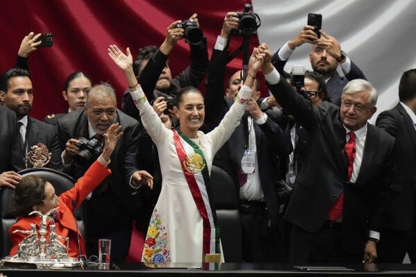 Mexico’s President Claudia Sheinbaum was sworn in on Tuesday in Mexico City (AP/Eduardo Verdugo)