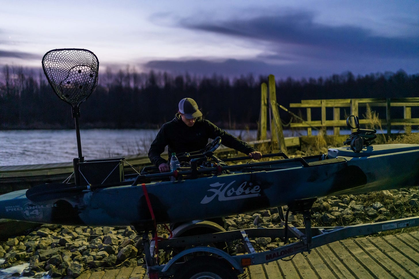  2018 -2021 Indiana Kayak Angler of the Year, Aidan Darlington, preps his Hobie PA 14 360 for Day One of the HKB State Championship. 