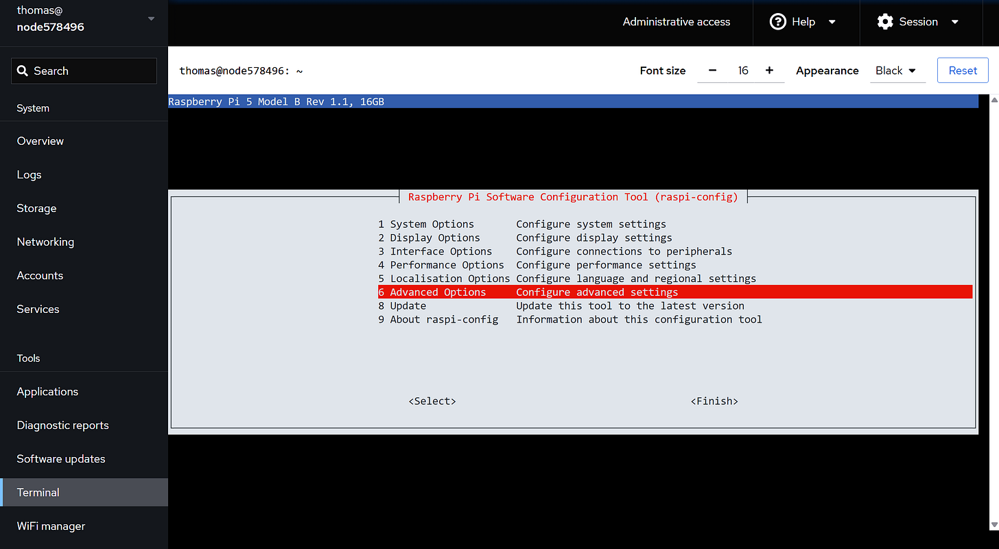 In raspi-config, choose Advanced Options