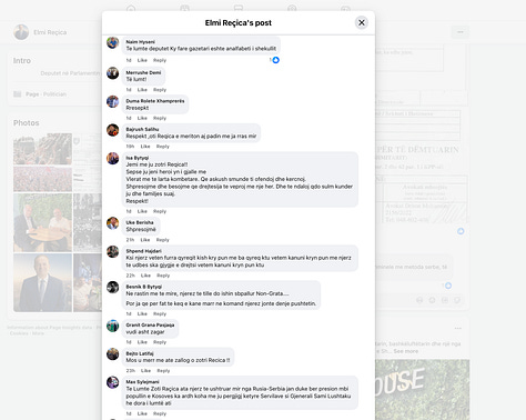 Elmi Reçica's Fan Club in Facebook of the Post of June 10, 2026