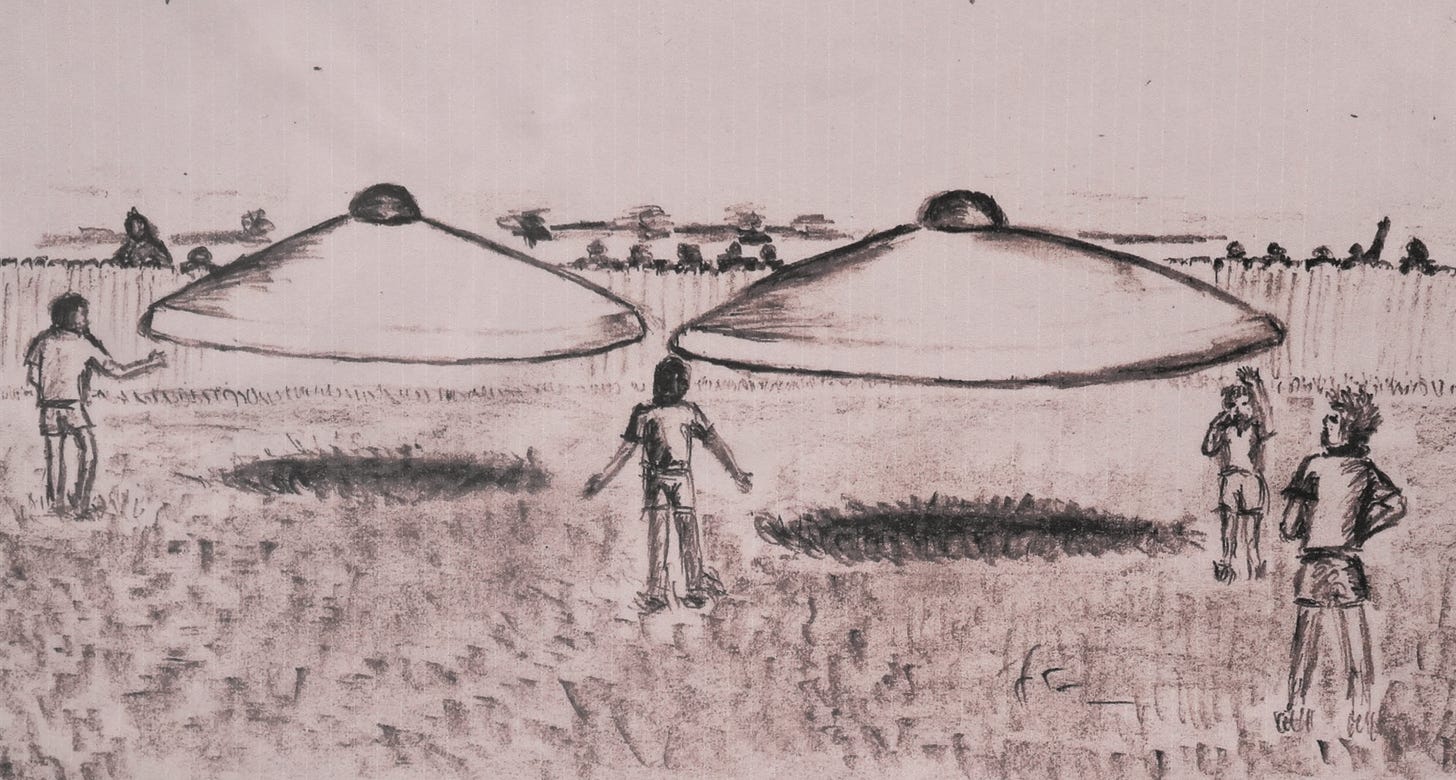 An illustration based on a student’s recollection from the day. (Supplied: Bill Chalker)