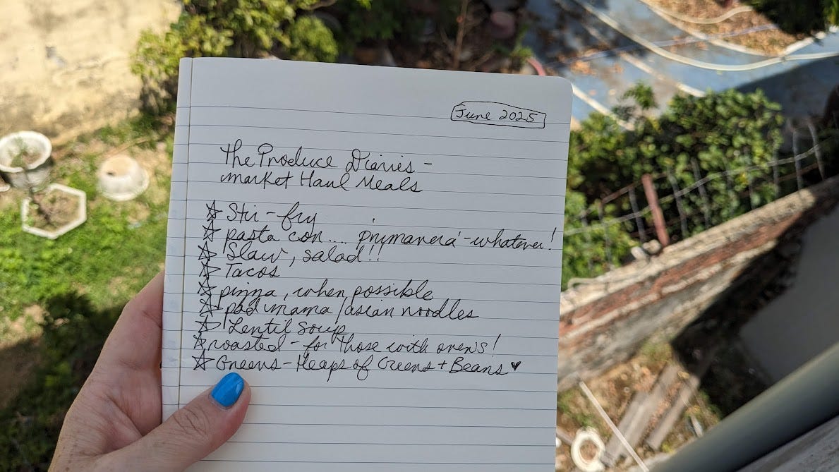 my notebook notes on market meals