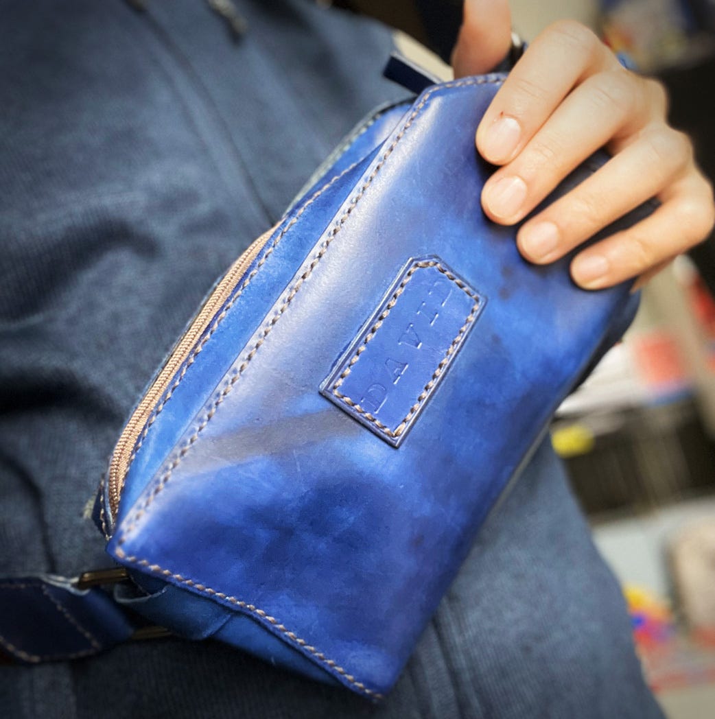 Close up of leather crossbody bag