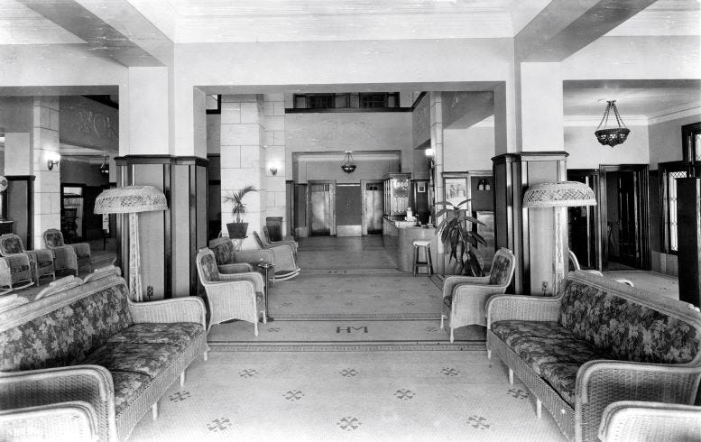 Figure 1: Lobby of McAllister Hotel in 1922. Courtesy of Florida State Archives.