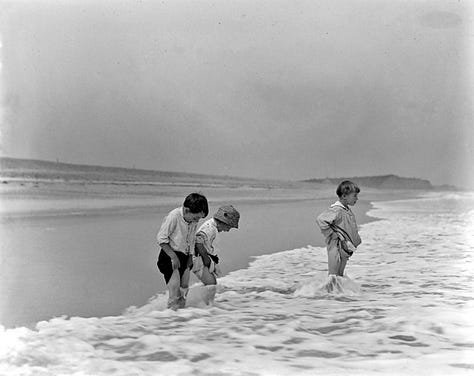 Images of the two boys, Brooks and Brud, in three island scenes