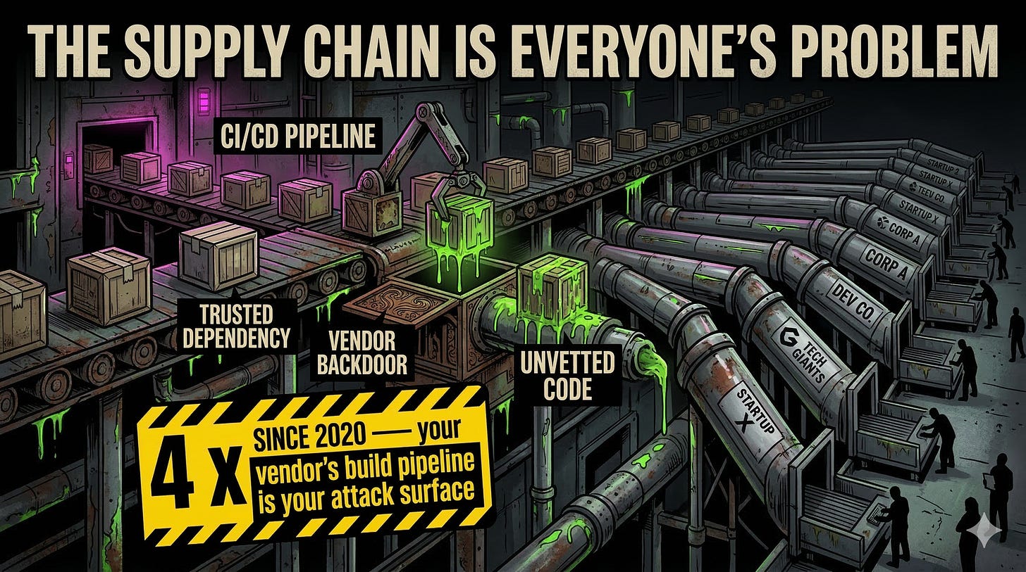supply chain attack CI/CD pipeline compromise third-party vendor risk AI coding assistant unvetted dependency supply chain attack CI/CD pipeline compromise third-party vendor risk AI coding assistant unvetted dependency