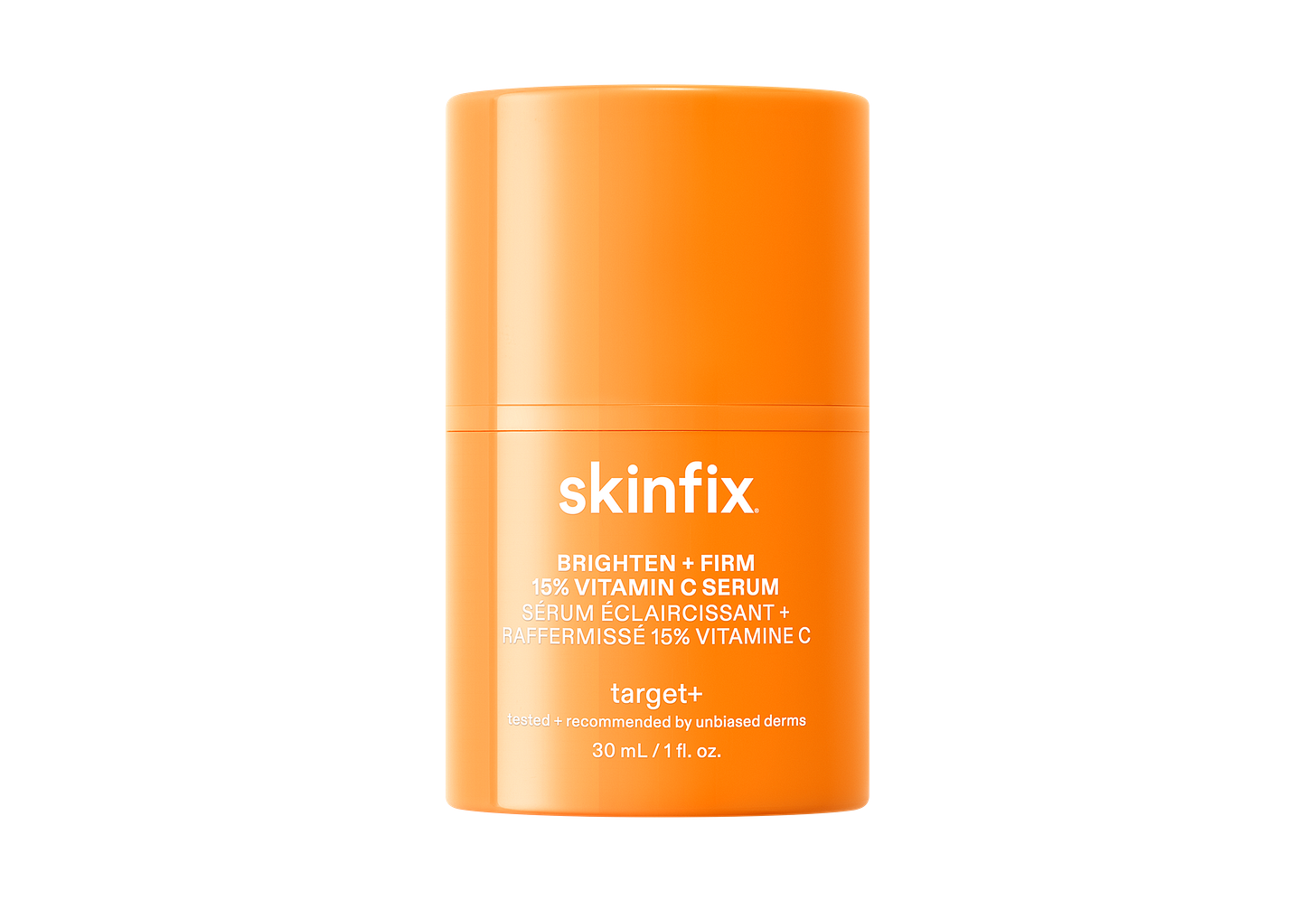 Orange skincare serum container with 'skinfix' branding on a white background