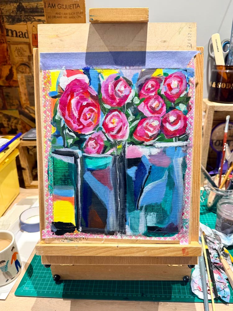 acrylic floral painting by British artist