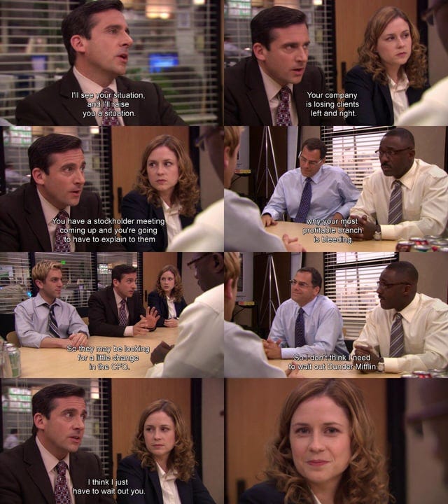 r/DunderMifflin - This scene is one of the most iconic scene bcs Michael's didn't just impress Pam with his confidence and competence but David Wallace too! ... The guy was in the zone! r/DunderMifflin - This scene is one of the most iconic scene bcs Michael's didn't just impress Pam with his confidence and competence but David Wallace too! ... The guy was in the zone!