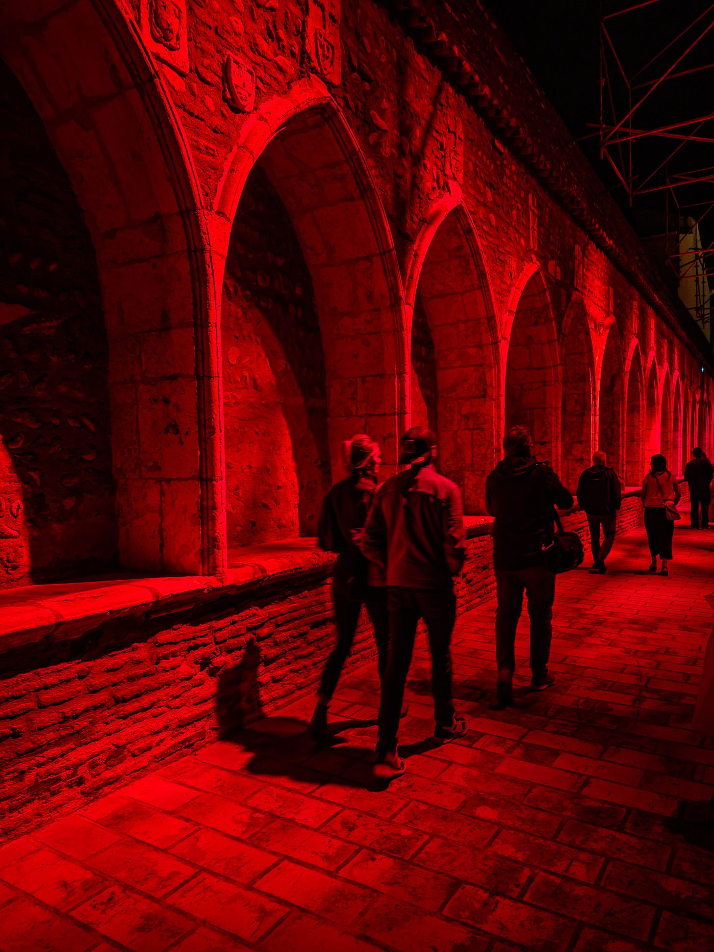 Walking through the cloisters to the evening screening