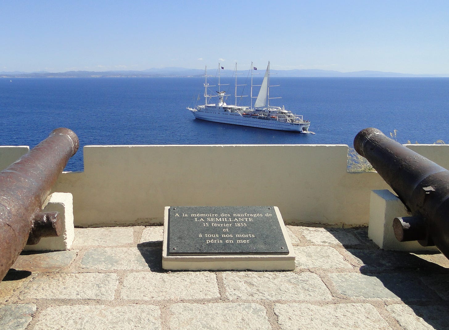 Corsica, cannons, view, sailboat