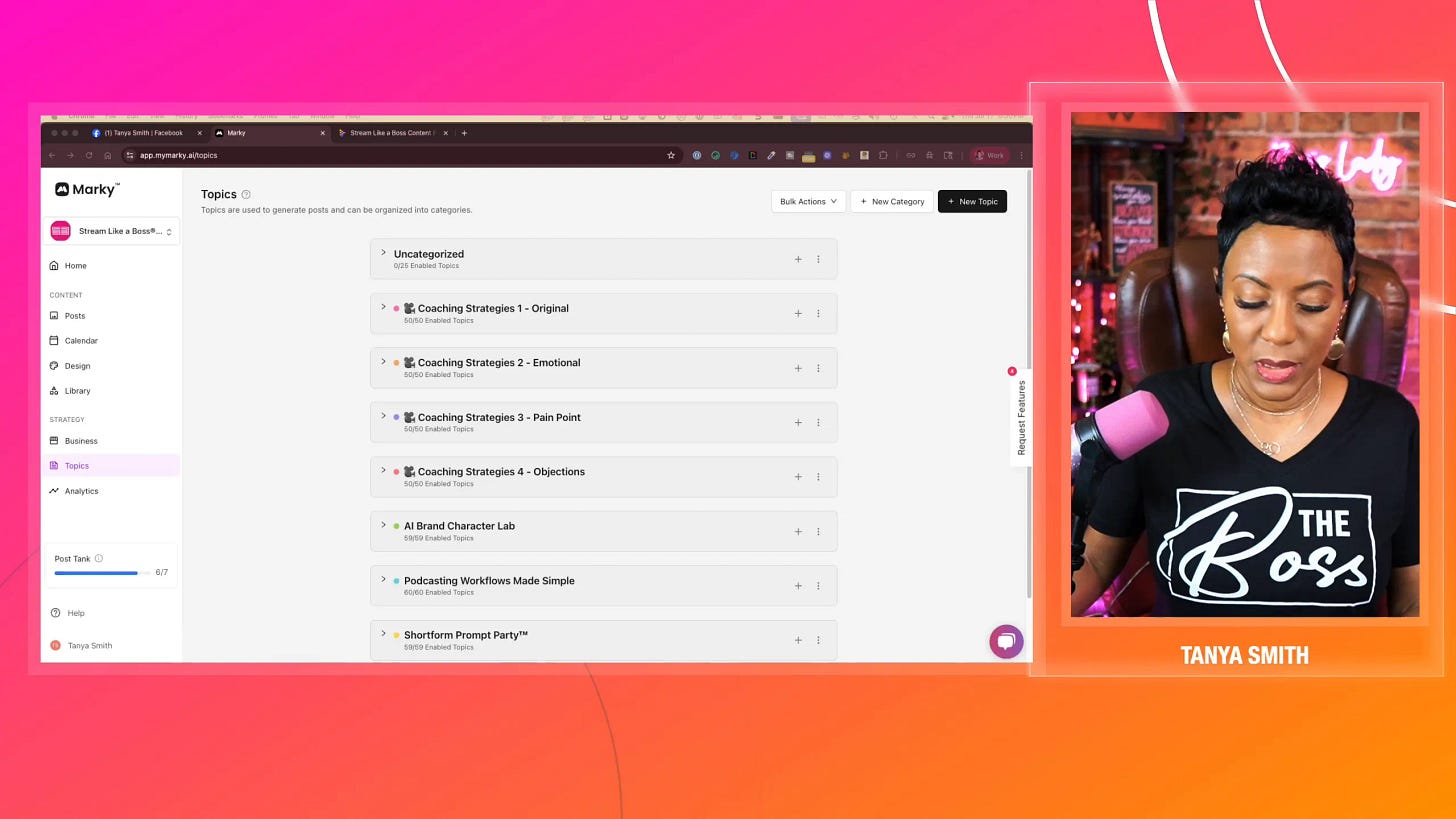 Screenshot of Marquee dashboard showing content repurposing workflow