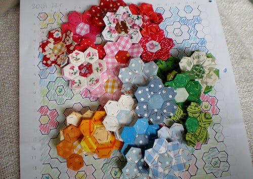 Miniature patchwork hexagons Miniature patchwork hexagons