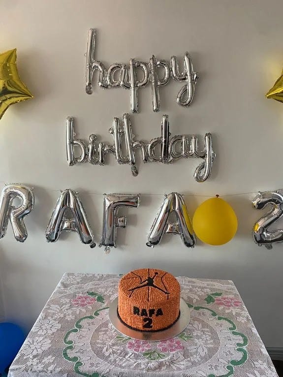 Rafa's basketball-themed birthday party set-up at home Rafa's basketball-themed birthday party set-up at home