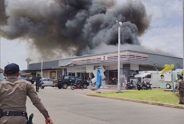 Thailand gas station 7 Eleven erupts in flame after rocket strike | World |  News | Express.co.uk