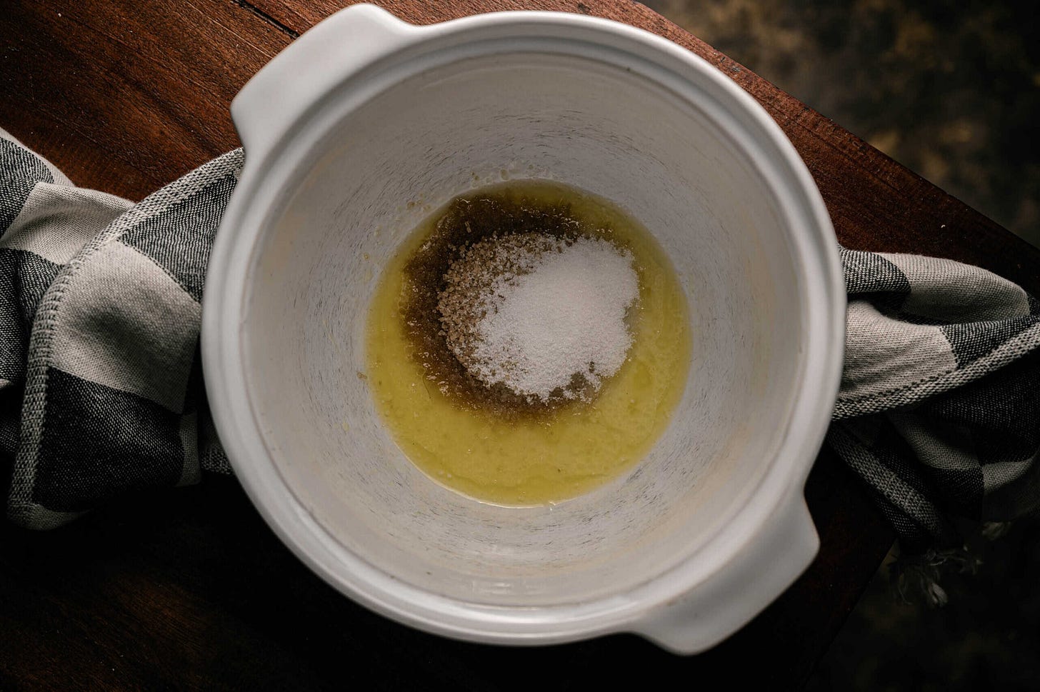 small batch chocolate chip cookies recipe step 3 mixing sugars into the butter until smooth,