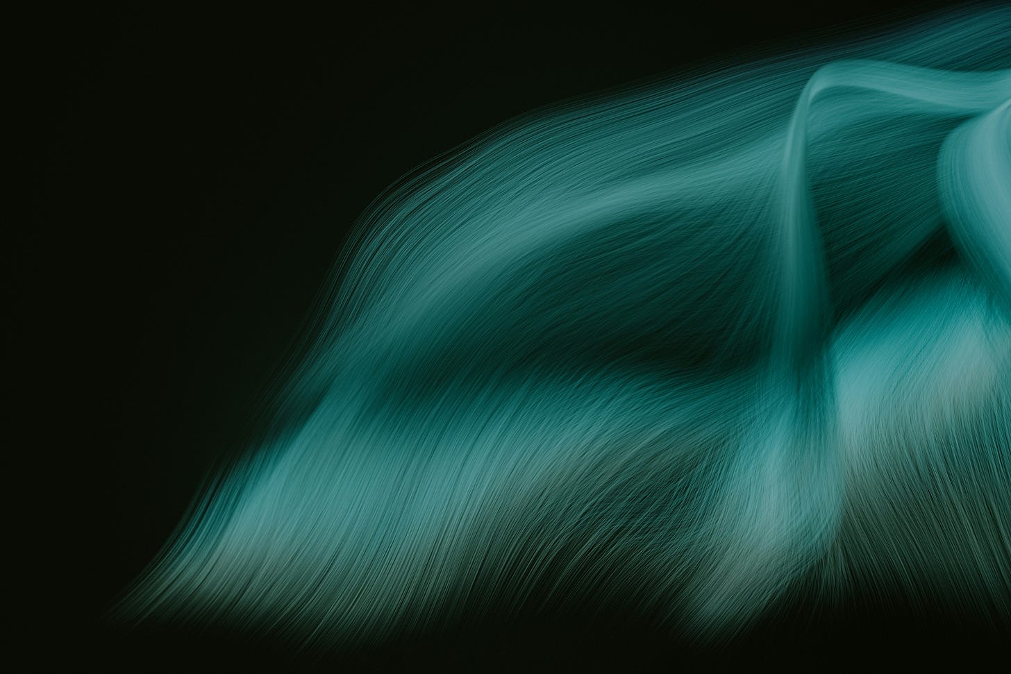 Strands of blue hair float on a black background.