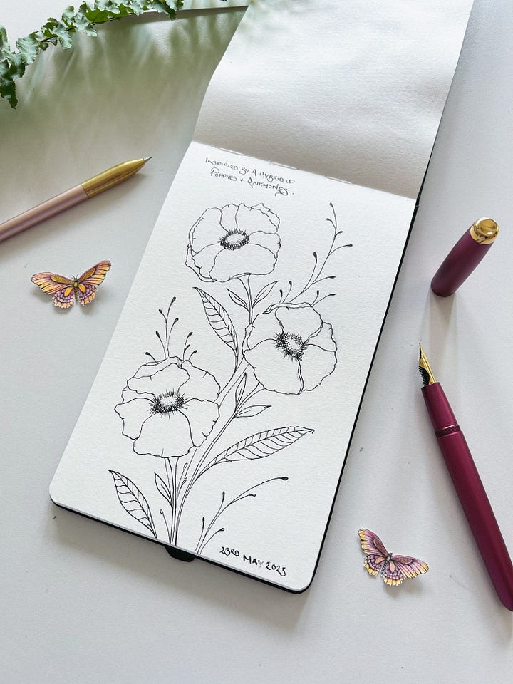 30 day drawing challenge with a fountain pen