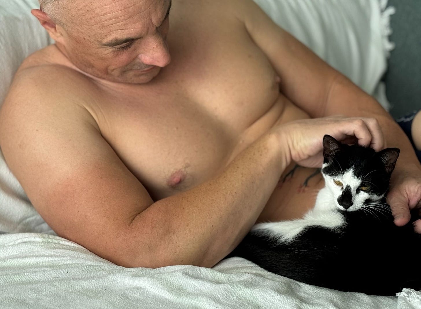 The Frenchman with Nosey, the kitten.