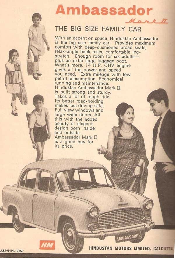 Hindustan Ambassador vintage car advertisement in India