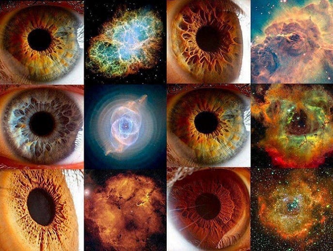 Ligação cósmica: sete olhos humanos que se assemelham a formações naturais em nosso planeta e no Universo Ligação cósmica: sete olhos humanos que se assemelham a formações naturais em nosso planeta e no Universo