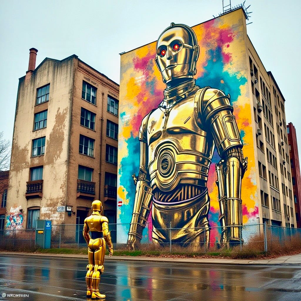 A person in a garment standing in front of a mural of a robot

AI-generated content may be incorrect.