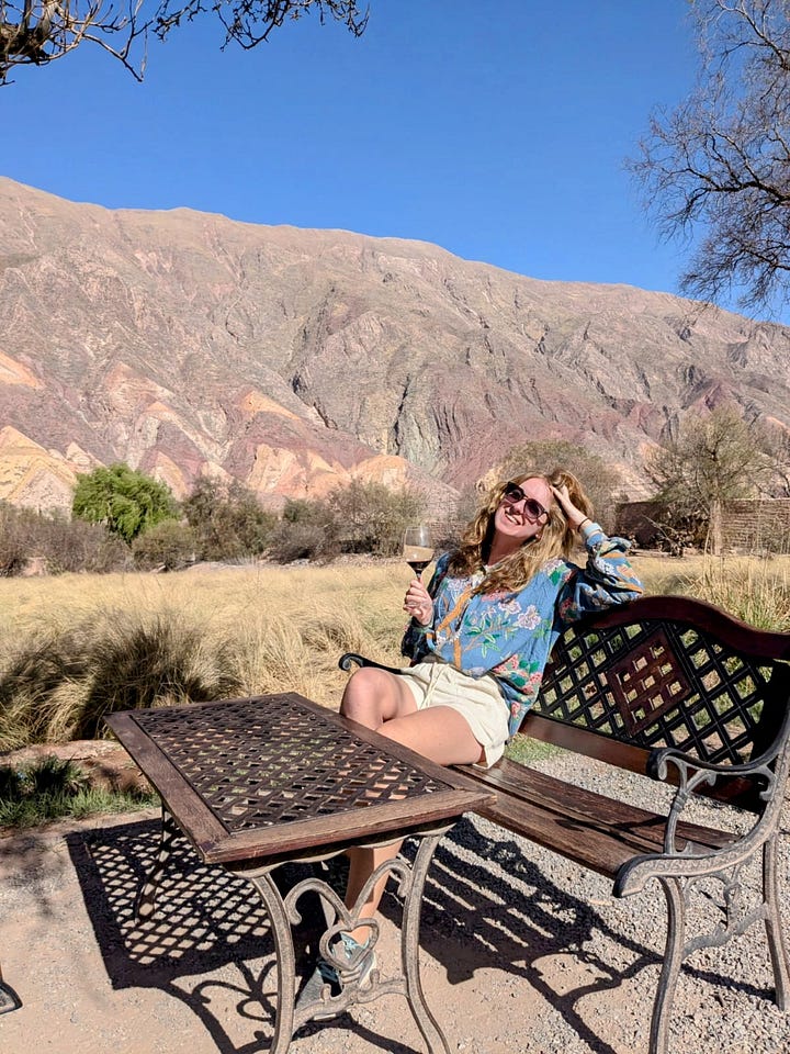 Posing at Maima Café, Maimara (left); Armoured angels in Uquía (right)