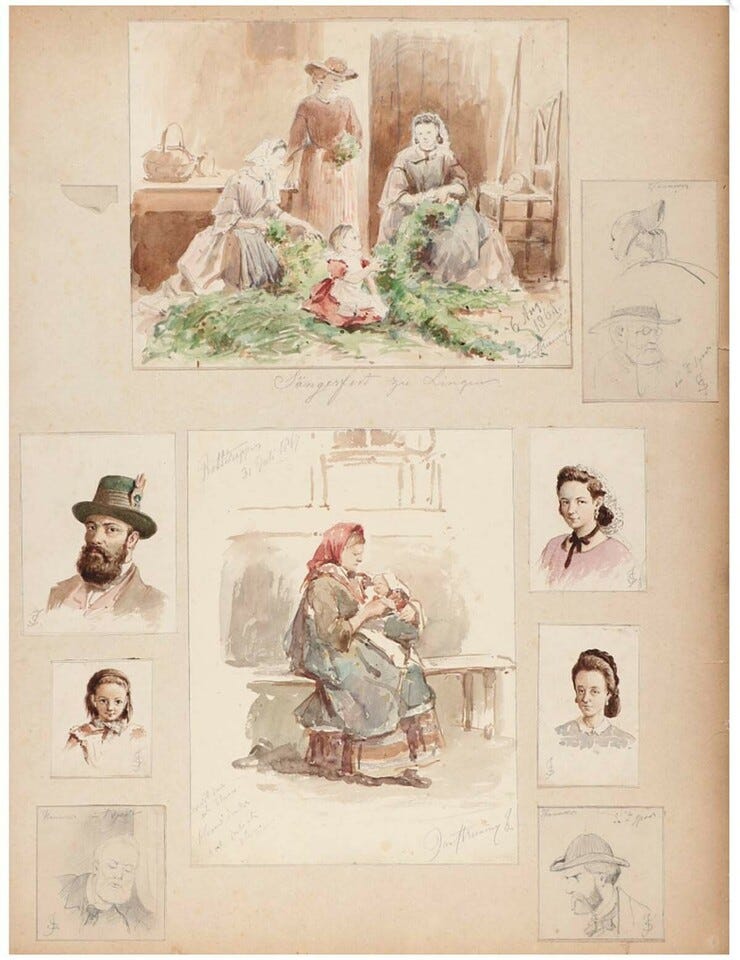 'Women preparing guirlandes for the 'Women preparing guirlandes for the